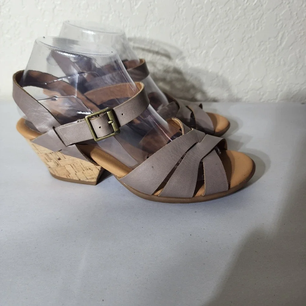 Korks by Kork-Ease Womens Taupe Leather Strappy Cork Wedge Sandals Ankle Strap